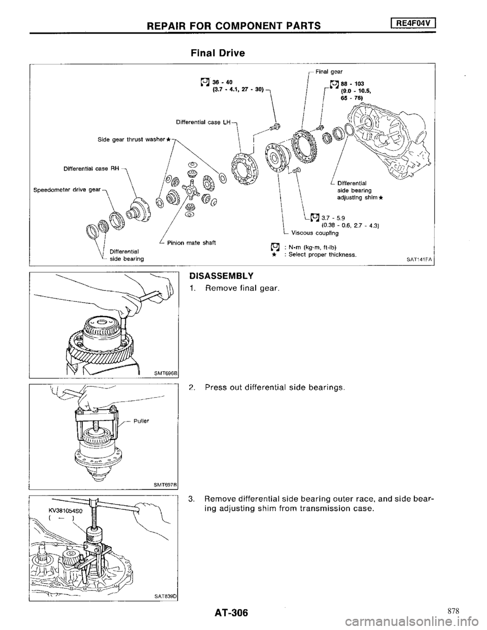 NISSAN MAXIMA 1994 A32 / 4.G Automatic Transaxle Workshop Manual 878 