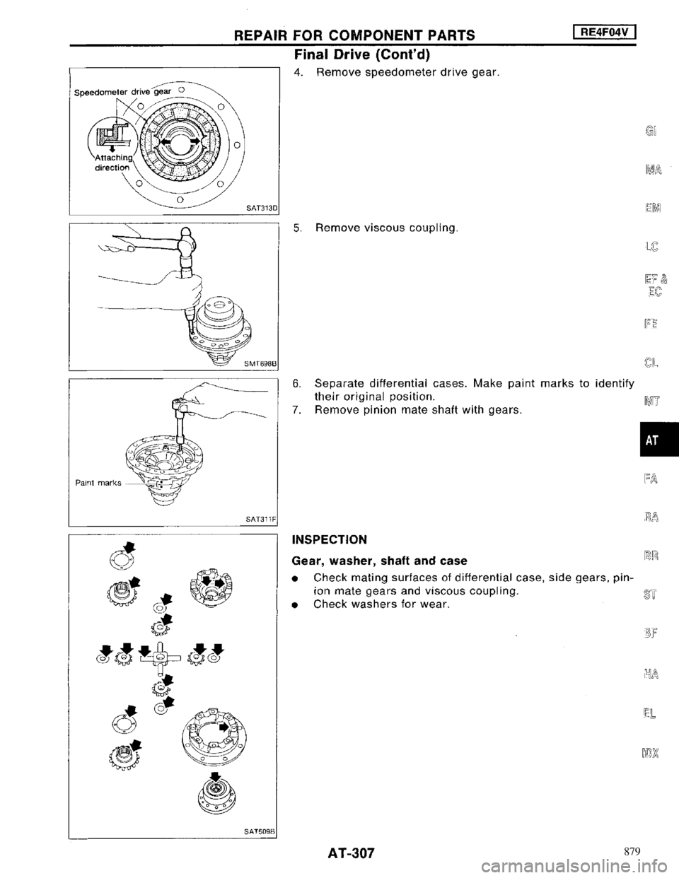 NISSAN MAXIMA 1994 A32 / 4.G Automatic Transaxle Workshop Manual 879 