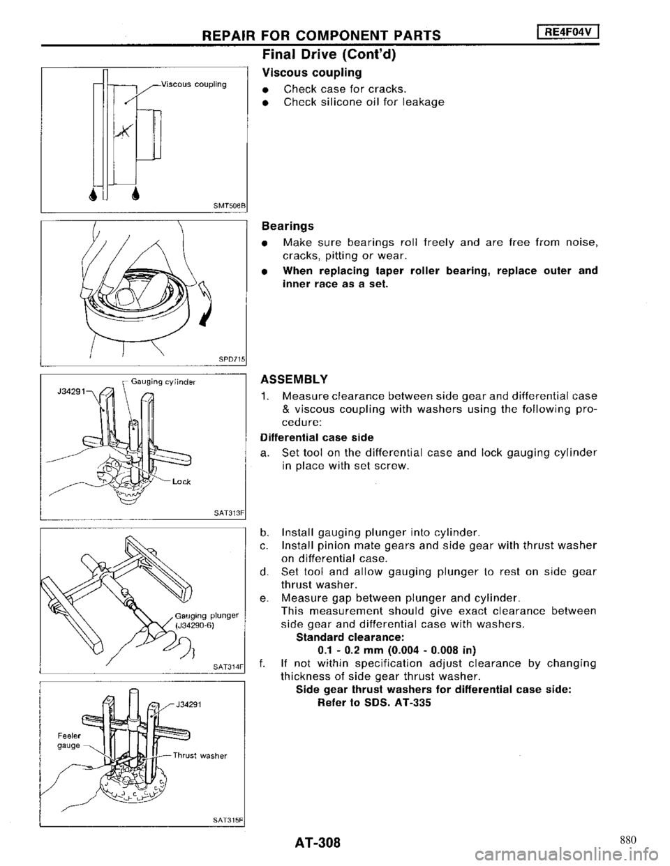 NISSAN MAXIMA 1994 A32 / 4.G Automatic Transaxle Workshop Manual 880 