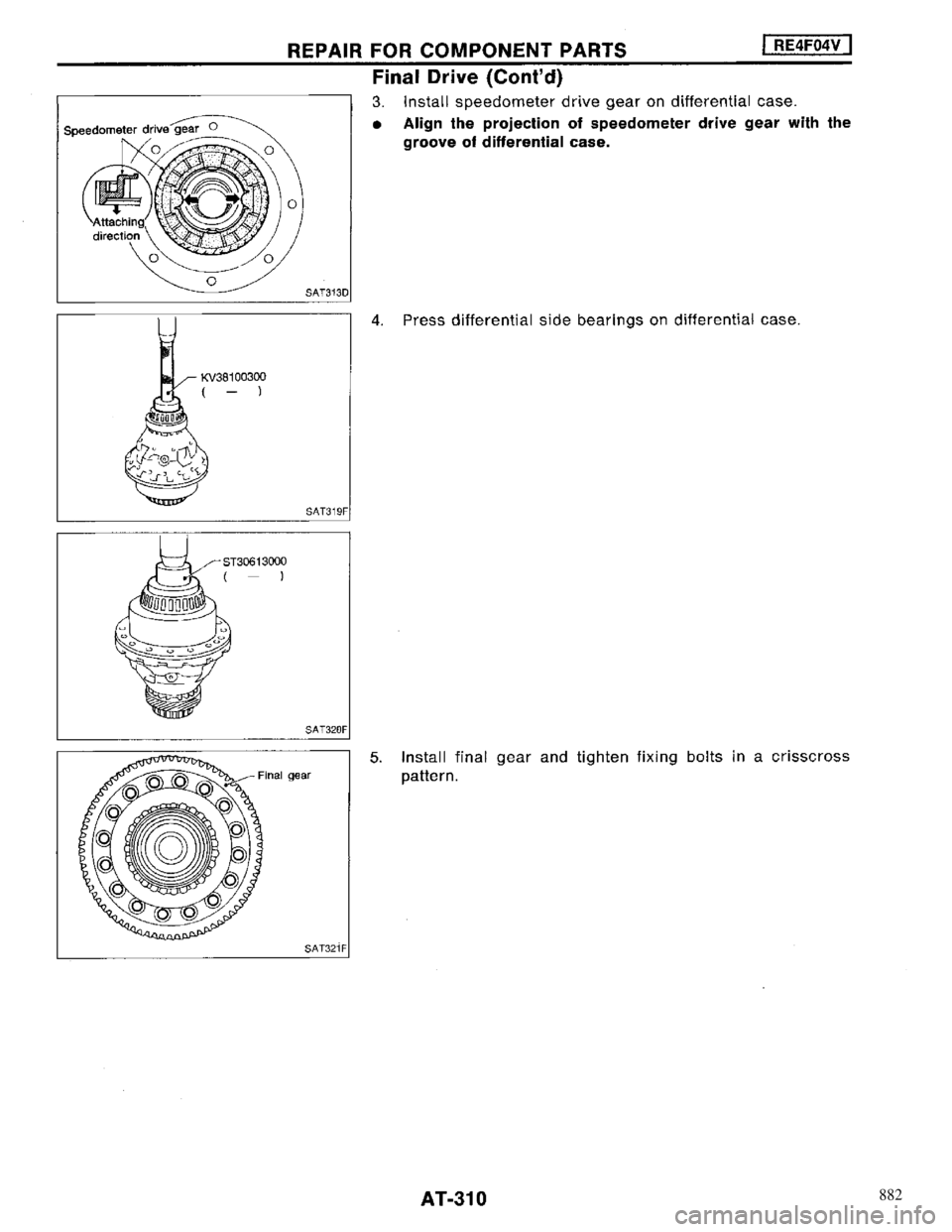 NISSAN MAXIMA 1994 A32 / 4.G Automatic Transaxle Workshop Manual 882 
