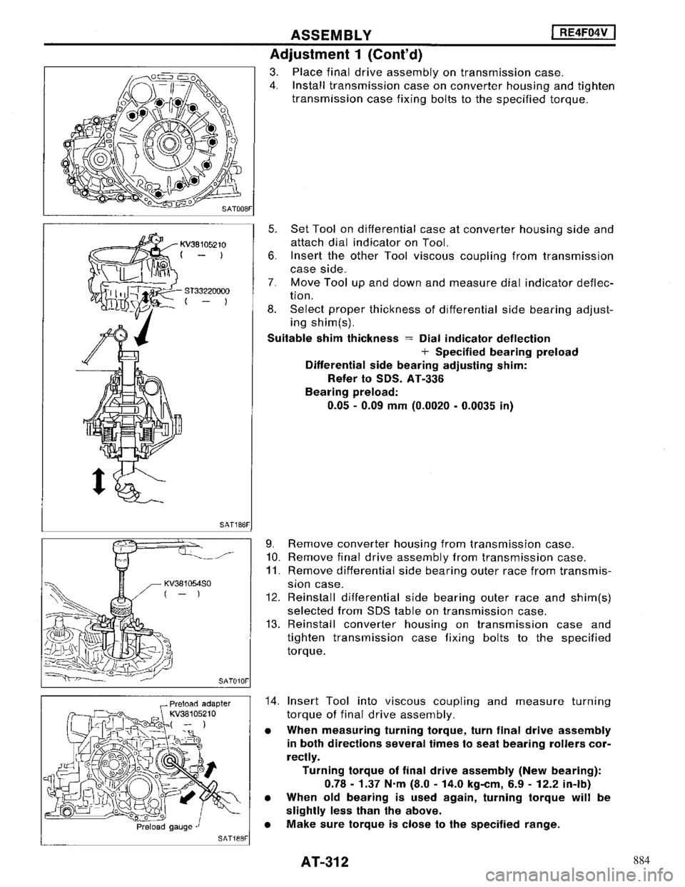 NISSAN MAXIMA 1994 A32 / 4.G Automatic Transaxle Workshop Manual 884 