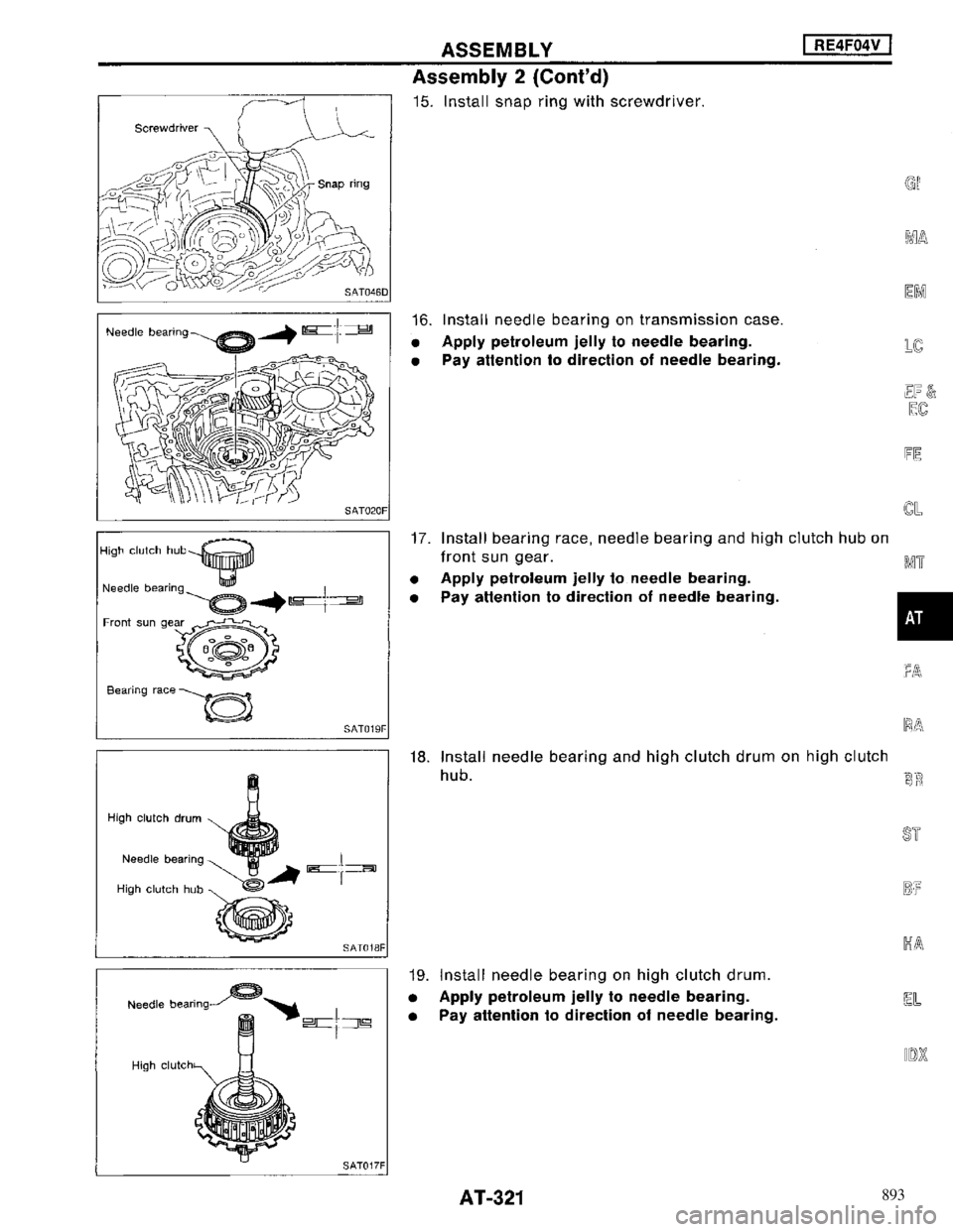 NISSAN MAXIMA 1994 A32 / 4.G Automatic Transaxle Workshop Manual 893 