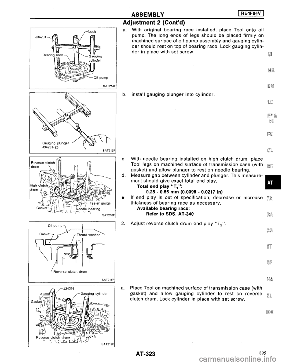 NISSAN MAXIMA 1994 A32 / 4.G Automatic Transaxle Workshop Manual 895 