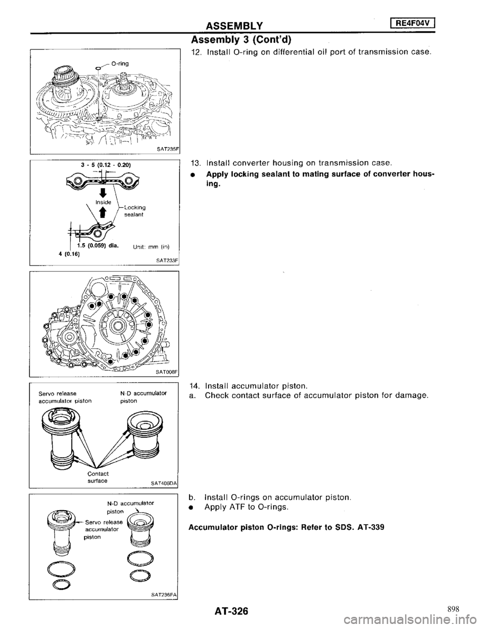 NISSAN MAXIMA 1994 A32 / 4.G Automatic Transaxle Workshop Manual 898 