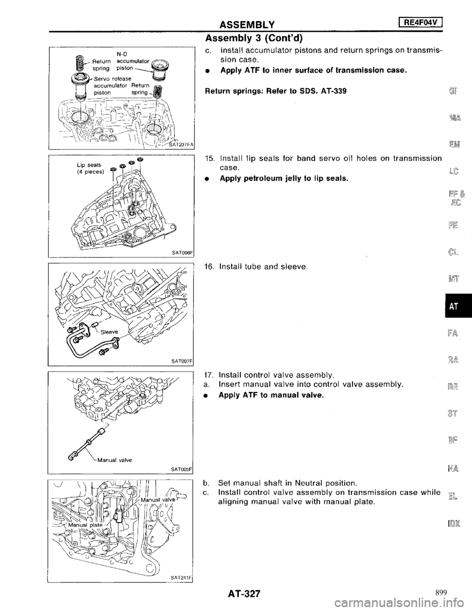 NISSAN MAXIMA 1994 A32 / 4.G Automatic Transaxle Workshop Manual 899 