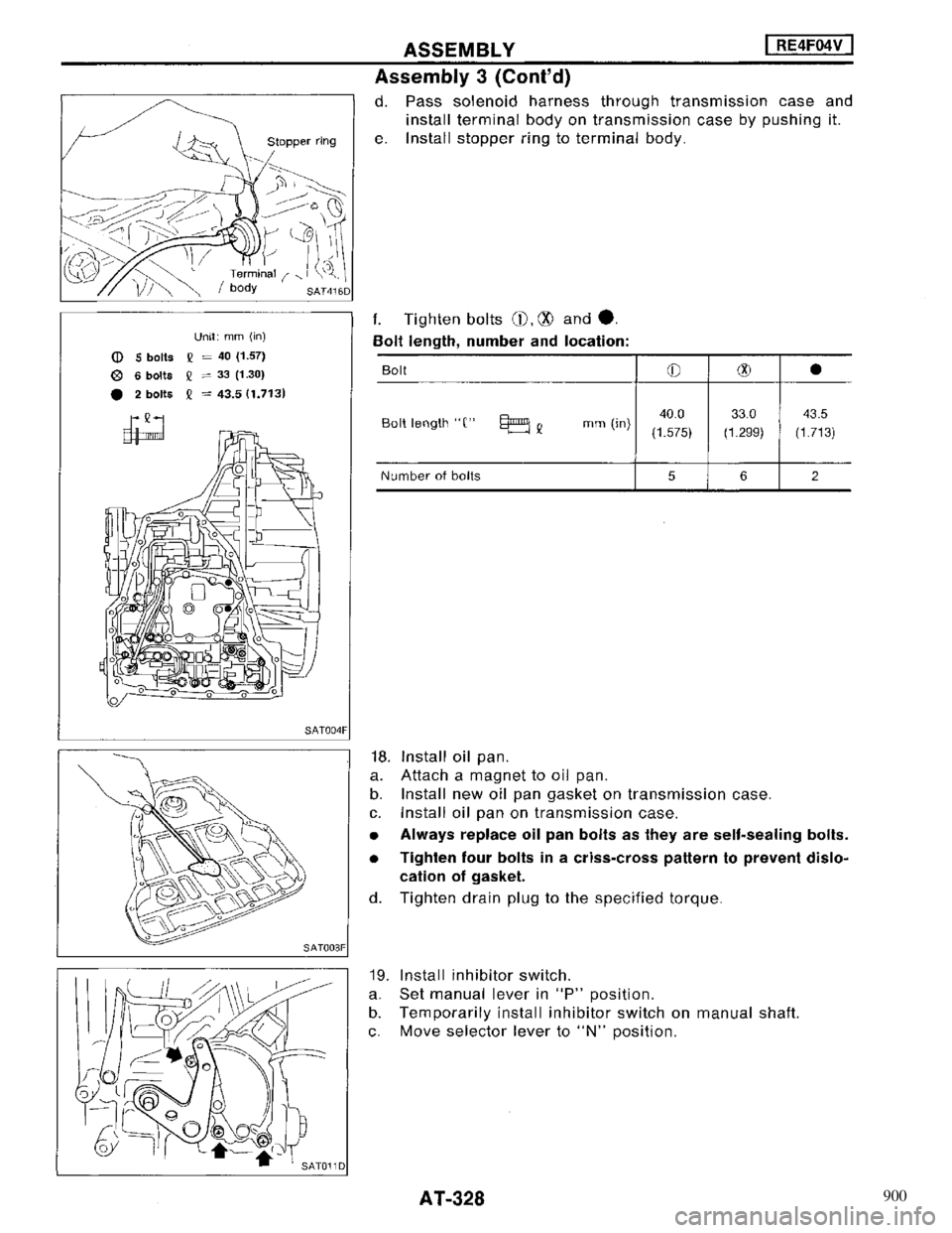NISSAN MAXIMA 1994 A32 / 4.G Automatic Transaxle Workshop Manual 900 