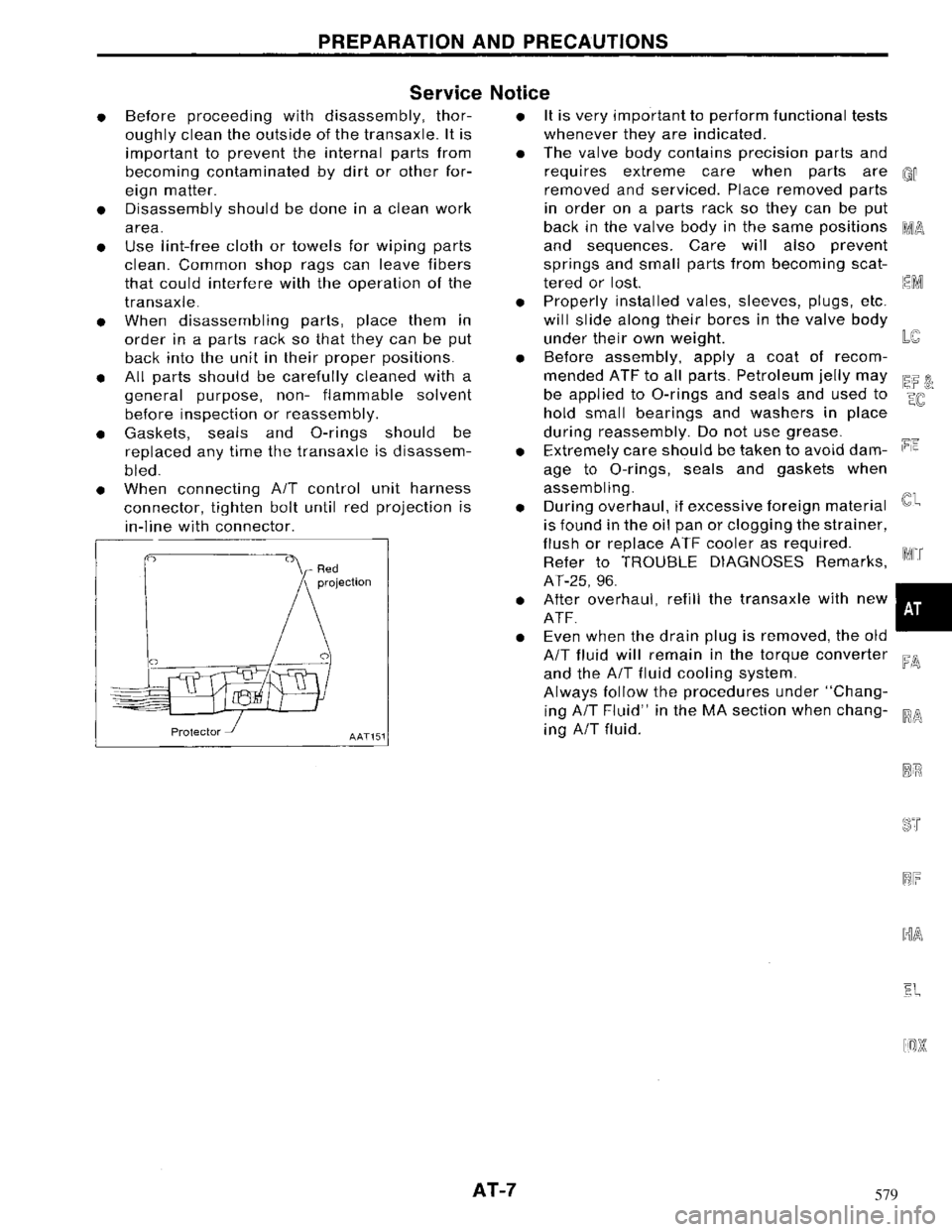 NISSAN MAXIMA 1994 A32 / 4.G Automatic Transaxle Workshop Manual 579 