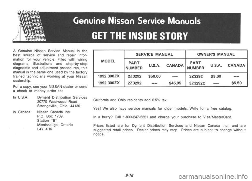 NISSAN 300ZX 1992 Owners Manual NISSAN 300ZX 1992 Owners Manual