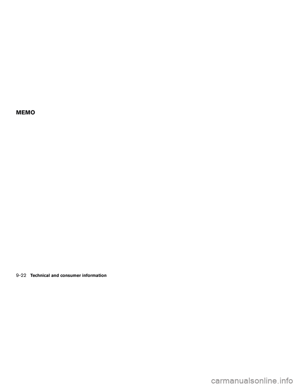 NISSAN ALTIMA SEDAN 2016 Owners Manual MEMO
9-22Technical and consumer information NISSAN ALTIMA SEDAN 2016 Owners Manual MEMO
9-22Technical and consumer information