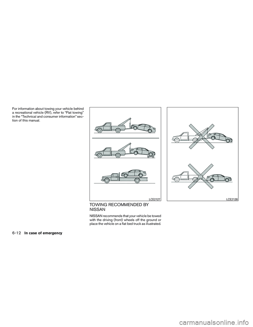 NISSAN ALTIMA SEDAN 2015 Owners Manual For information about towing your vehicle behind
a recreational vehicle (RV) , refer to “Flat towing”
in the “Technical and consumer information” sec-
tion of this manual.
TOWING RECOMMENDED B NISSAN ALTIMA SEDAN 2015 Owners Manual For information about towing your vehicle behind
a recreational vehicle (RV) , refer to “Flat towing”
in the “Technical and consumer information” sec-
tion of this manual.
TOWING RECOMMENDED B