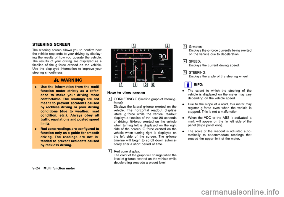NISSAN GT-R 2011  Owners Manual Black plate (272,1)
Model "R35-N" EDITED: 2009/ 10/ 30
STEERING SCREENThe steering screen allows you to confirm how
the vehicle responds to your driving by display-
ing the results of how you operate 