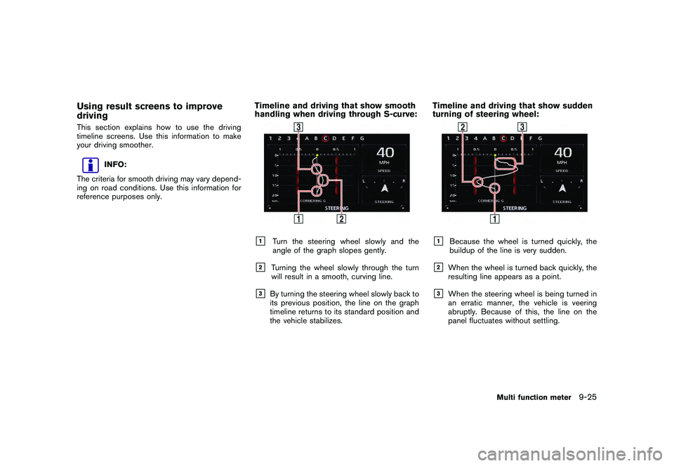NISSAN GT-R 2011  Owners Manual Black plate (273,1)
Model "R35-N" EDITED: 2009/ 10/ 30
Using result screens to improve
drivingThis section explains how to use the driving
timeline screens. Use this information to make
your driving s