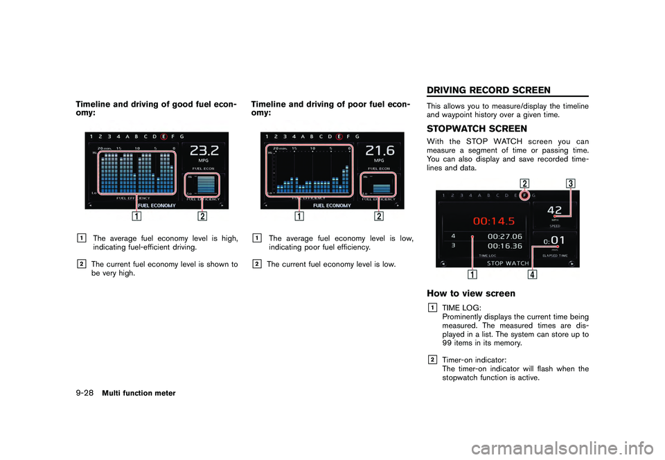 NISSAN GT-R 2011  Owners Manual Black plate (276,1)
Model "R35-N" EDITED: 2009/ 10/ 30
Timeline and driving of good fuel econ-
omy:&1
The average fuel economy level is high,
indicating fuel-efficient driving.
&2
The current fuel eco