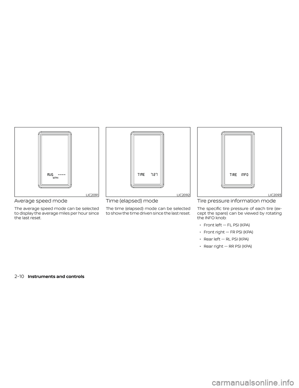 NISSAN NV PASSENGER VAN 2018  Owners Manual Average speed mode
The average speed mode can be selected
to display the average miles per hour since
the last reset.
Time (elapsed) mode
The time (elapsed) mode can be selected
to show the time drive