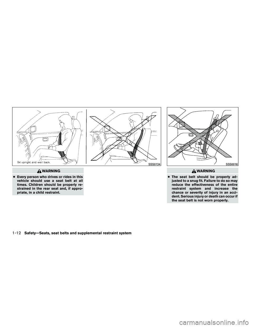 NISSAN NV200 2016 Owners Guide WARNING
●Every person who drives or rides in this
vehicle should use a seat belt at all
times. Children should be properly re-
strained in the rear seat and, if appro-
priate, in a child restraint.
NISSAN NV200 2016 Owners Guide WARNING
●Every person who drives or rides in this
vehicle should use a seat belt at all
times. Children should be properly re-
strained in the rear seat and, if appro-
priate, in a child restraint.