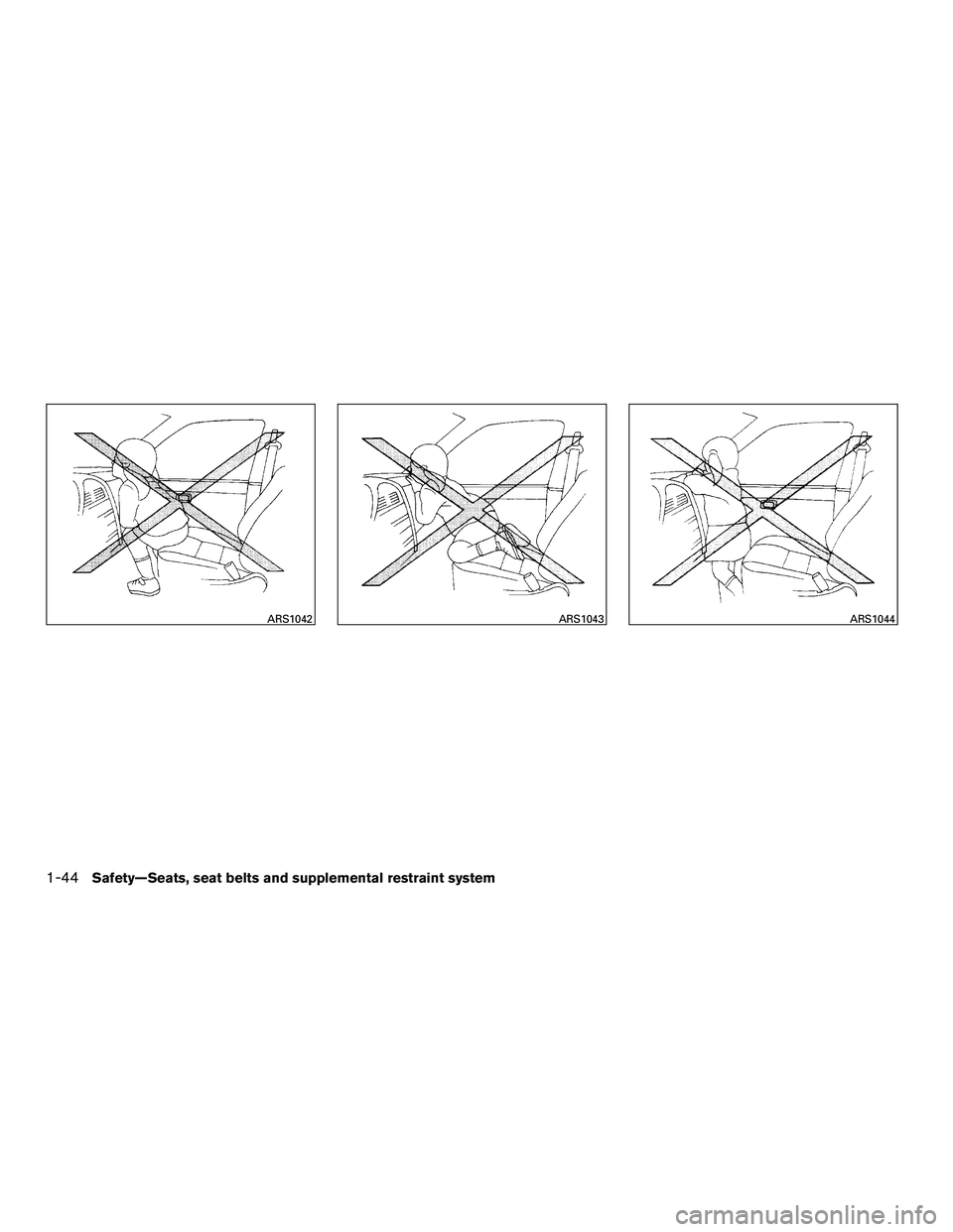 NISSAN NV200 2016 Repair Manual ARS1042ARS1043ARS1044
1-44Safety—Seats, seat belts and supplemental restraint system 