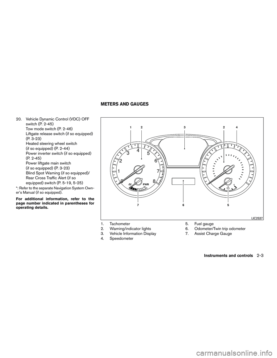 NISSAN PATHFINDER HYBRID 2015 Owners Manual 20. Vehicle Dynamic Control (VDC) OFF
switch (P. 2-45)
Tow mode switch (P. 2-46)
Liftgate release switch (if so equipped)
(P. 3-23)
Heated steering wheel switch
(if so equipped) (P. 2-44)
Power invert NISSAN PATHFINDER HYBRID 2015 Owners Manual 20. Vehicle Dynamic Control (VDC) OFF
switch (P. 2-45)
Tow mode switch (P. 2-46)
Liftgate release switch (if so equipped)
(P. 3-23)
Heated steering wheel switch
(if so equipped) (P. 2-44)
Power invert