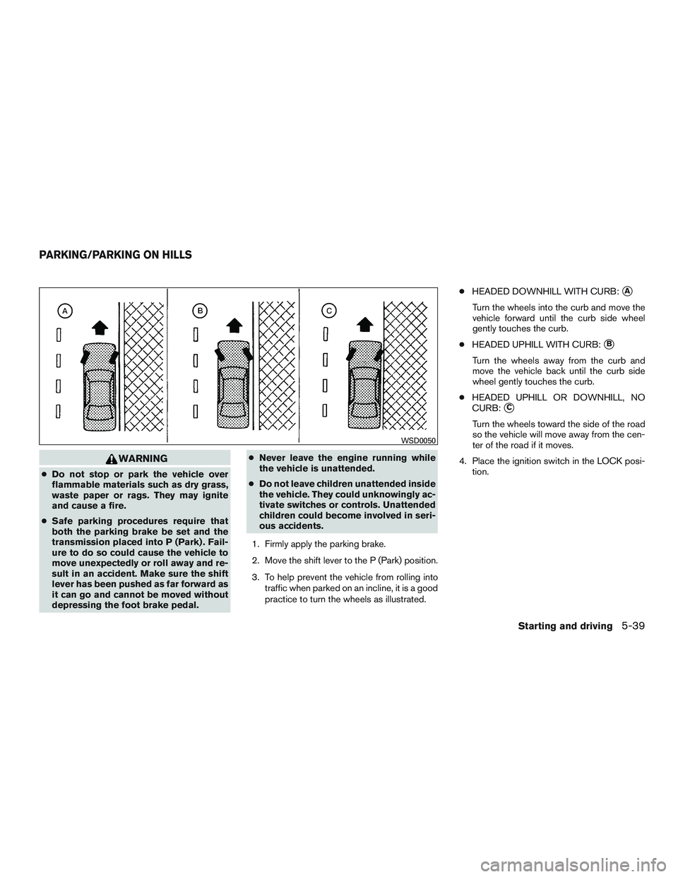 NISSAN PATHFINDER HYBRID 2015 Owners Manual WARNING
●Do not stop or park the vehicle over
flammable materials such as dry grass,
waste paper or rags. They may ignite
and cause a fire.
●Safe parking procedures require that
both the parking b NISSAN PATHFINDER HYBRID 2015 Owners Manual WARNING
●Do not stop or park the vehicle over
flammable materials such as dry grass,
waste paper or rags. They may ignite
and cause a fire.
●Safe parking procedures require that
both the parking b