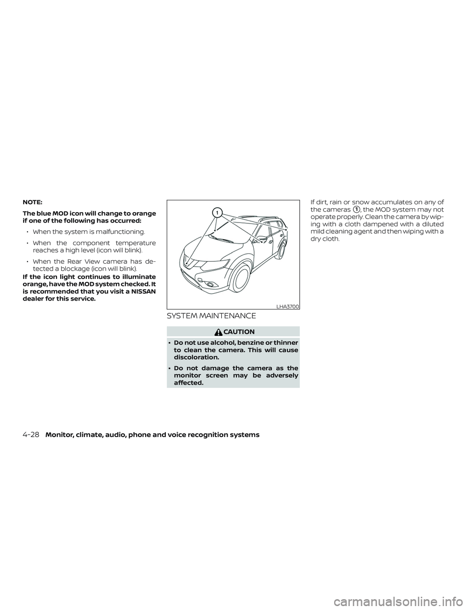 NISSAN ROGUE HYBRID 2019  Owners Manual NOTE:
The blue MOD icon will change to orange
if one of the following has occurred:∙ When the system is malfunctioning.
∙ When the component temperature reaches a high level (icon will blink).
∙