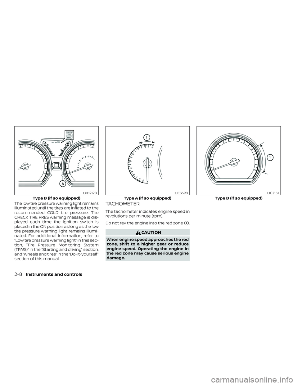 NISSAN VERSA 2019  Owners Manual The low tire pressure warning light remains
illuminated until the tires are inflated to the
recommended COLD tire pressure. The
CHECK TIRE PRES warning message is dis-
played each time the ignition sw