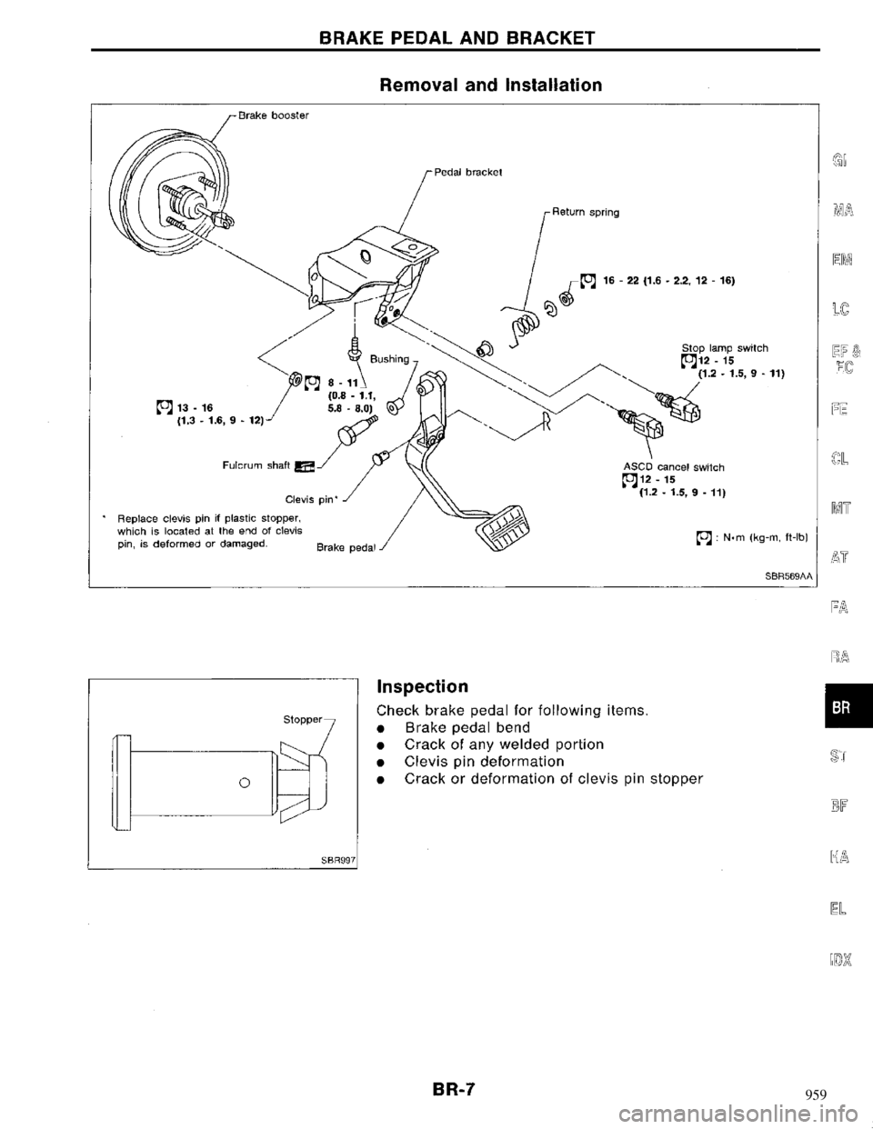NISSAN MAXIMA 1994 A32 / 4.G Brake System Workshop Manual 959 