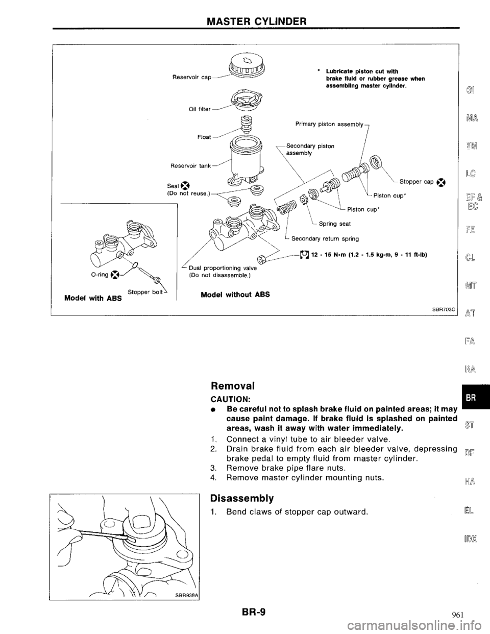 NISSAN MAXIMA 1994 A32 / 4.G Brake System Workshop Manual 961 