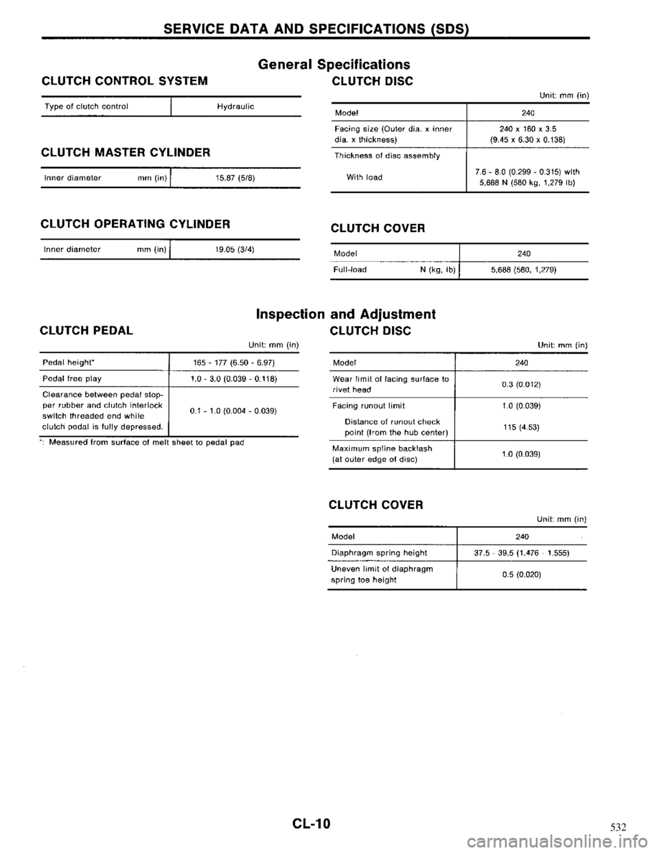 NISSAN MAXIMA 1994 A32 / 4.G Clutch Workshop Manual 532 