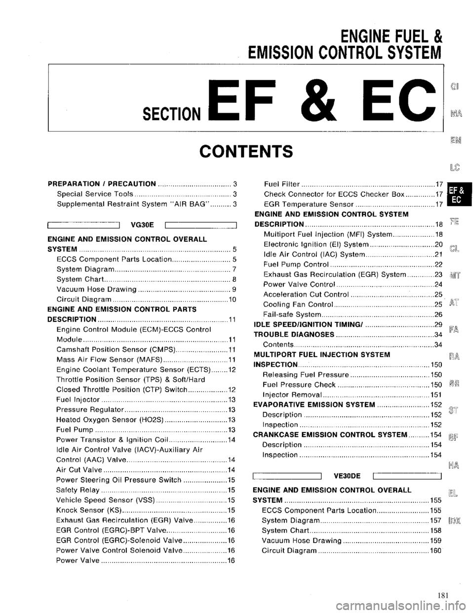 NISSAN MAXIMA 1994 A32 / 4.G Engine Fuel And Emission Control System Workshop Manual 181 