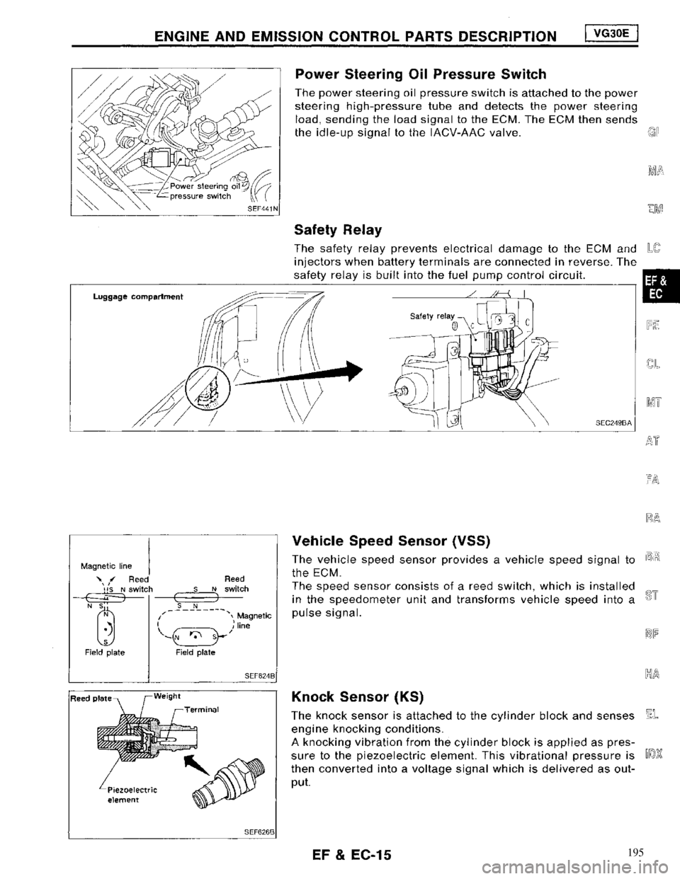 NISSAN MAXIMA 1994 A32 / 4.G Engine Fuel And Emission Control System User Guide 195 