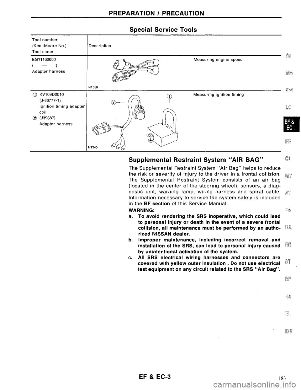 NISSAN MAXIMA 1994 A32 / 4.G Engine Fuel And Emission Control System Workshop Manual 183 