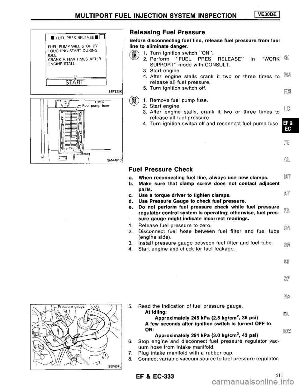 NISSAN MAXIMA 1994 A32 / 4.G Engine Fuel And Emission Control System Workshop Manual 511 