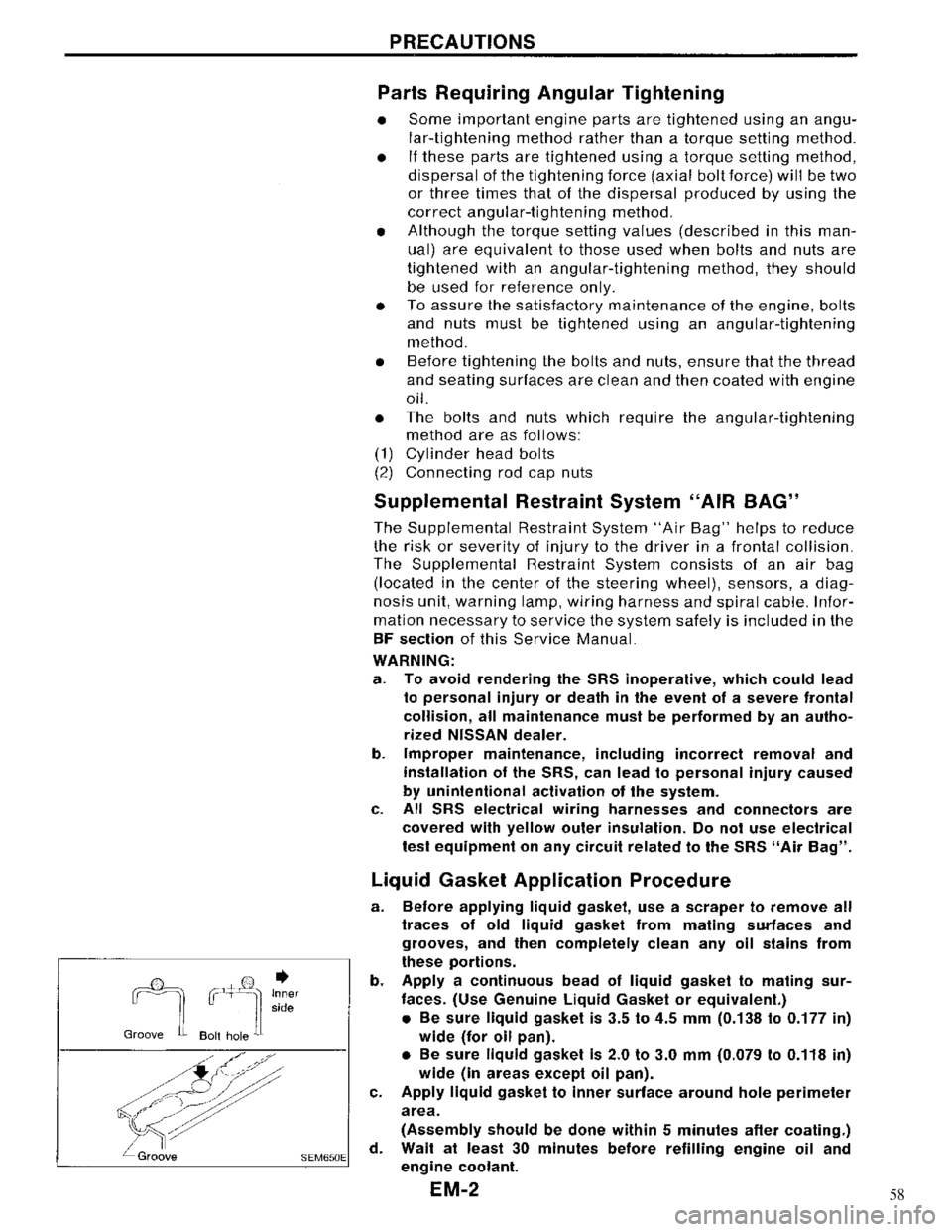 NISSAN MAXIMA 1994 A32 / 4.G Engine Mechanical Workshop Manual 58 