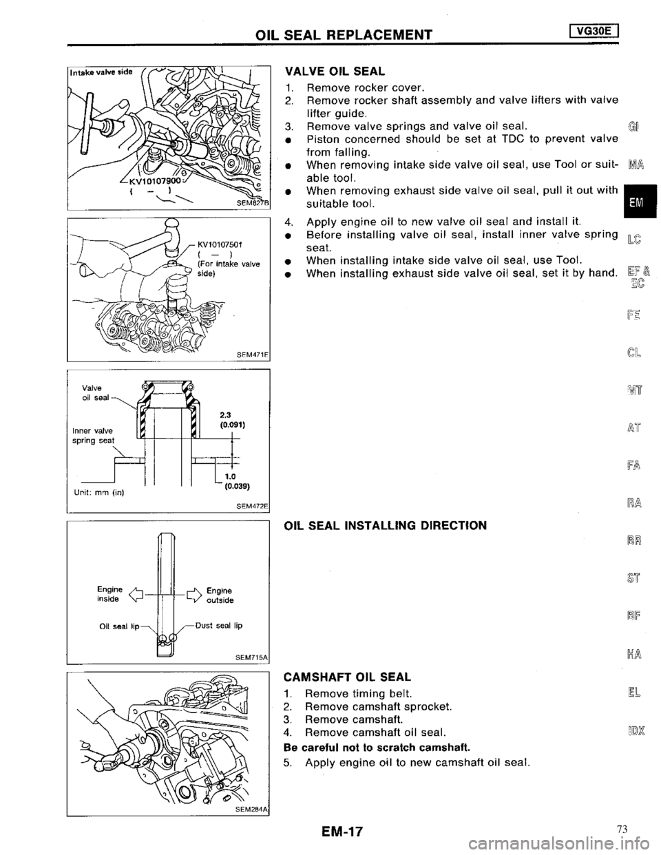 NISSAN MAXIMA 1994 A32 / 4.G Engine Mechanical User Guide 73 