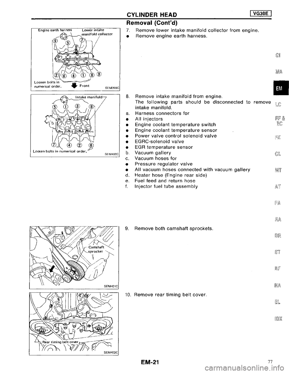 NISSAN MAXIMA 1994 A32 / 4.G Engine Mechanical Owners Manual 77 