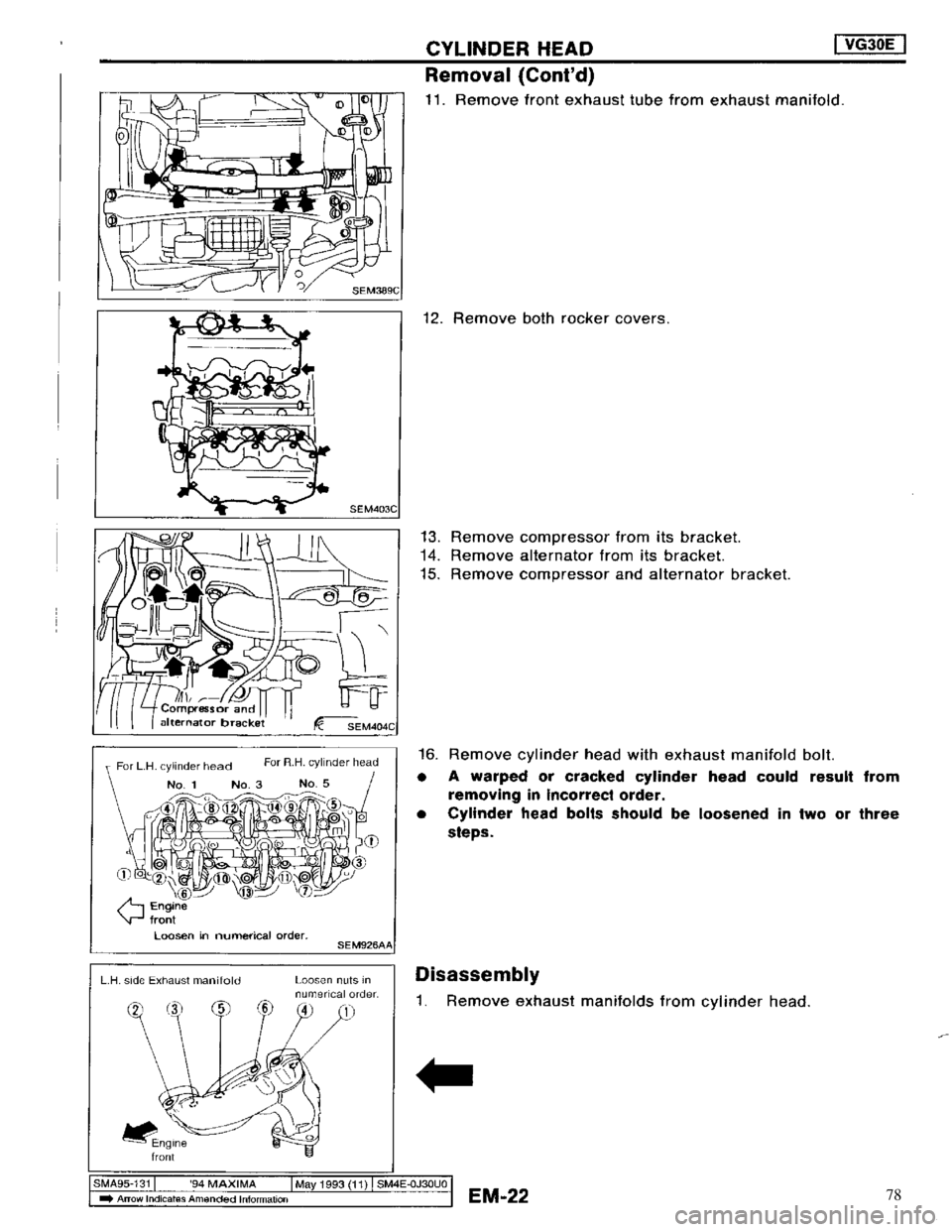 NISSAN MAXIMA 1994 A32 / 4.G Engine Mechanical Owners Manual 78 