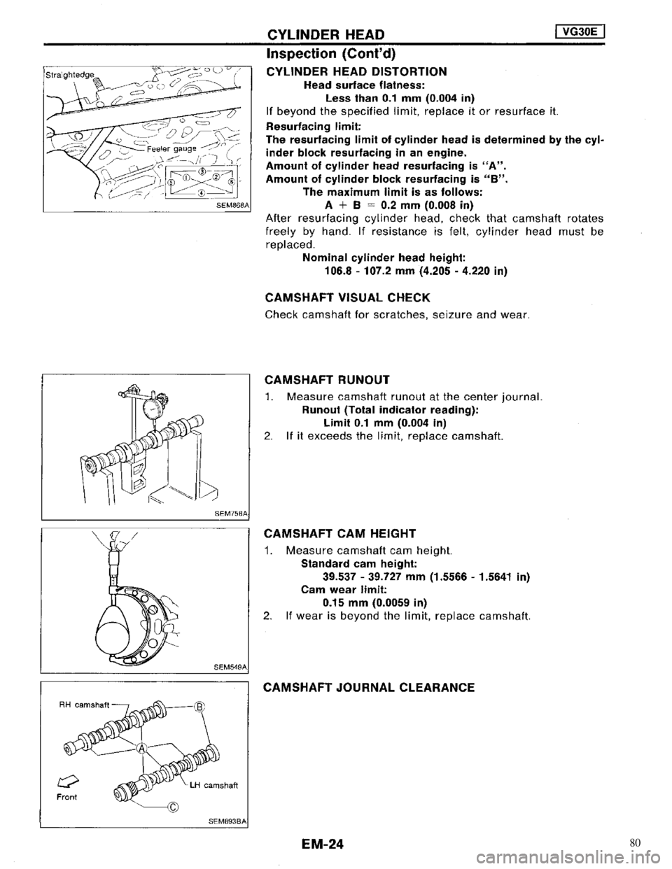 NISSAN MAXIMA 1994 A32 / 4.G Engine Mechanical Owners Manual 80 