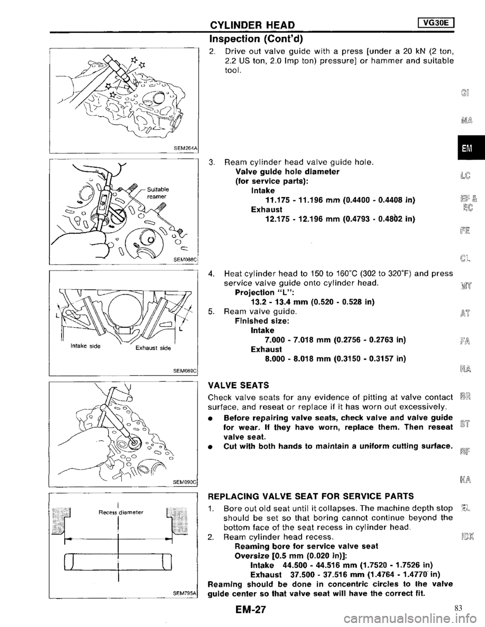 NISSAN MAXIMA 1994 A32 / 4.G Engine Mechanical Owners Manual 83 