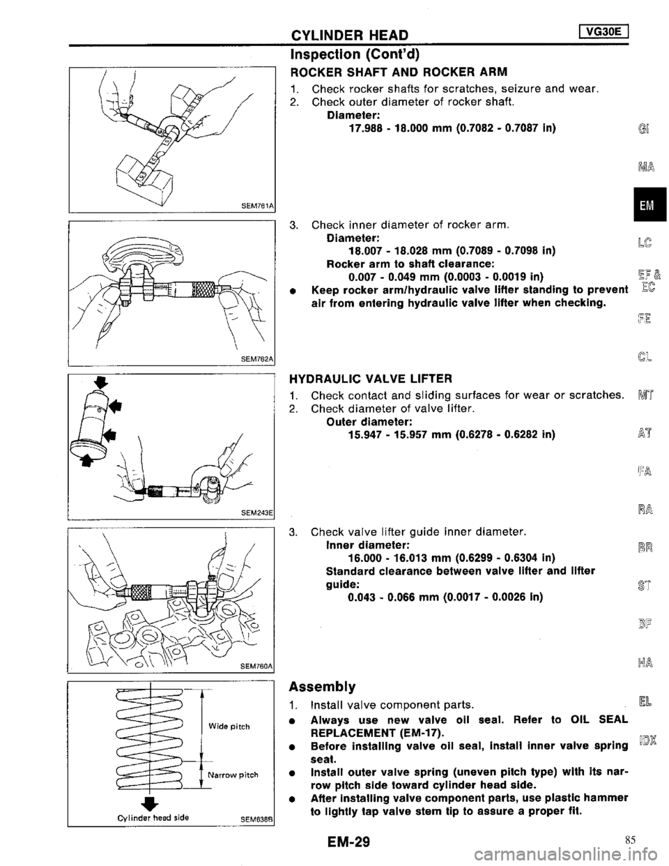 NISSAN MAXIMA 1994 A32 / 4.G Engine Mechanical Owners Manual 85 