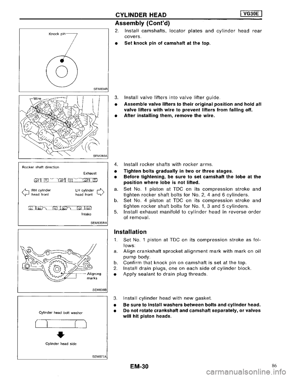 NISSAN MAXIMA 1994 A32 / 4.G Engine Mechanical Owners Manual 86 