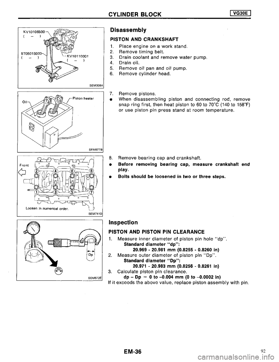 NISSAN MAXIMA 1994 A32 / 4.G Engine Mechanical Owners Guide 92 