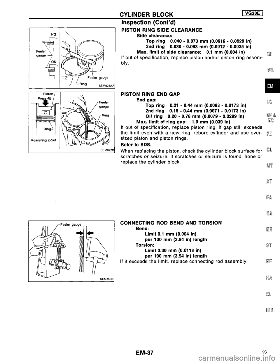 NISSAN MAXIMA 1994 A32 / 4.G Engine Mechanical Owners Guide 93 