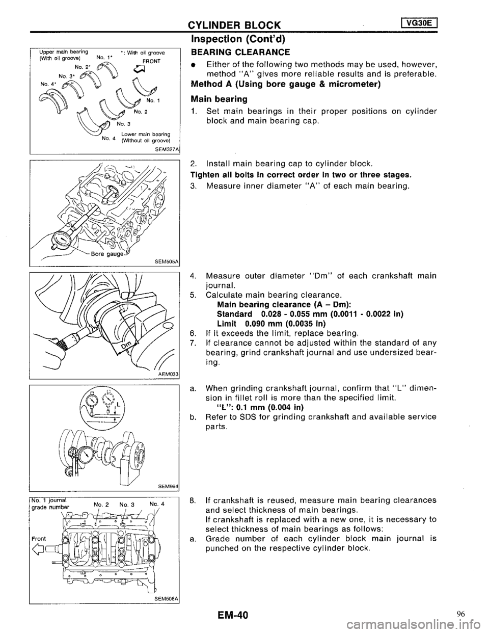 NISSAN MAXIMA 1994 A32 / 4.G Engine Mechanical Owners Guide 96 