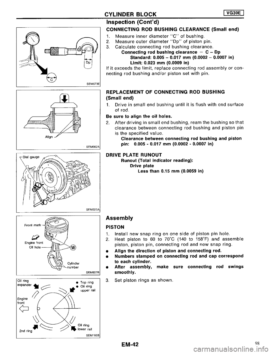 NISSAN MAXIMA 1994 A32 / 4.G Engine Mechanical Service Manual 98 