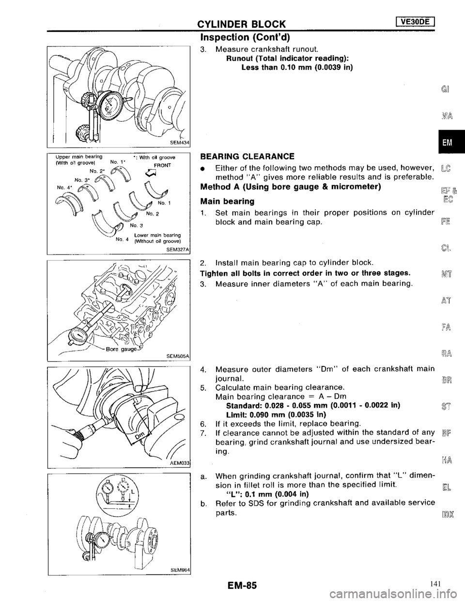 NISSAN MAXIMA 1994 A32 / 4.G Engine Mechanical Manual Online 141 NISSAN MAXIMA 1994 A32 / 4.G Engine Mechanical Manual Online 141