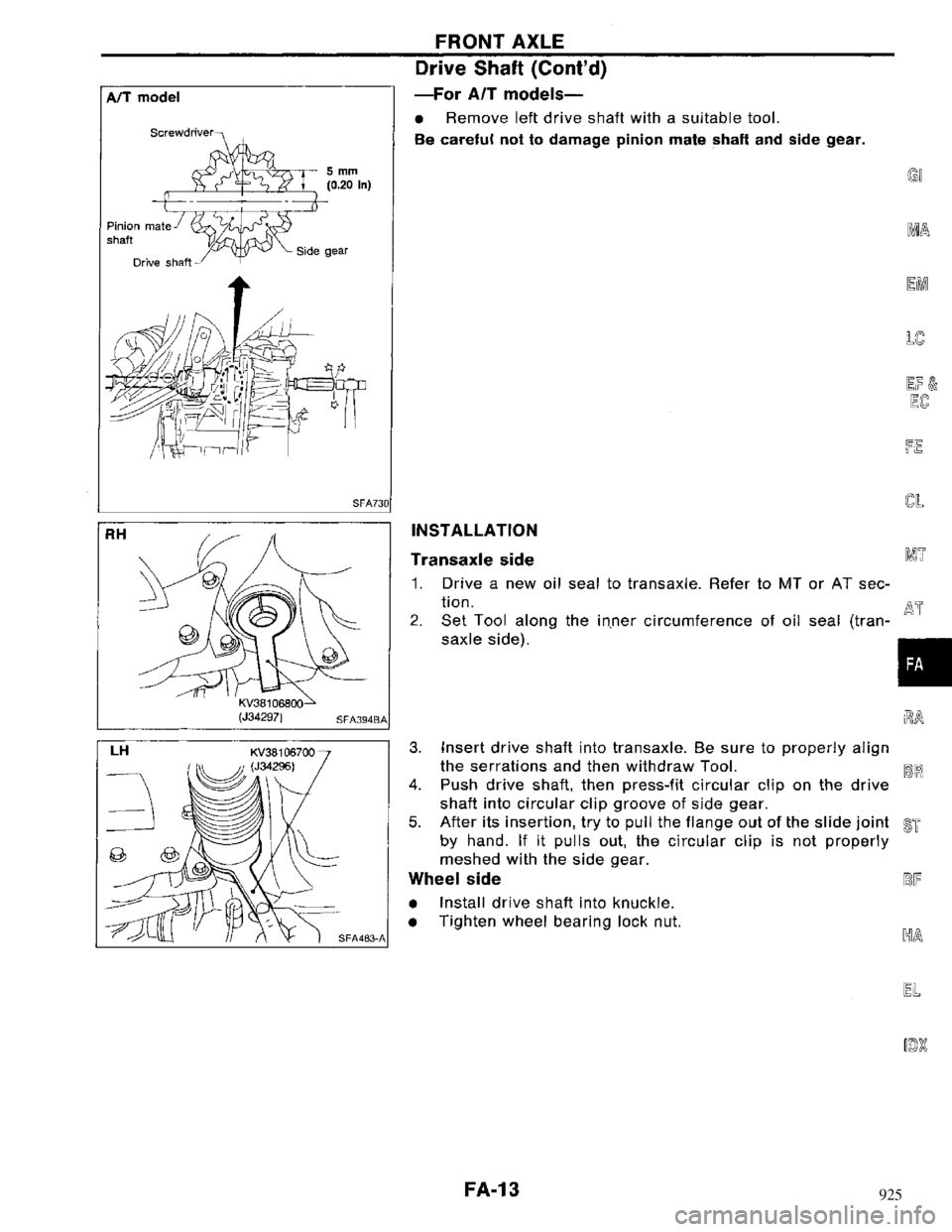 NISSAN MAXIMA 1994 A32 / 4.G Front Suspension User Guide 925 