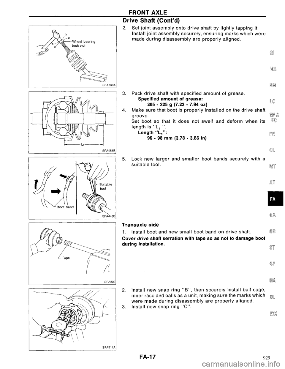 NISSAN MAXIMA 1994 A32 / 4.G Front Suspension User Guide 929 