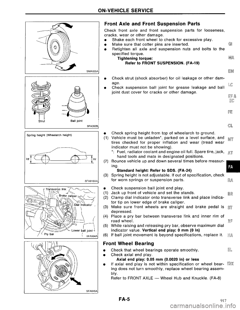NISSAN MAXIMA 1994 A32 / 4.G Front Suspension Workshop Manual 917 