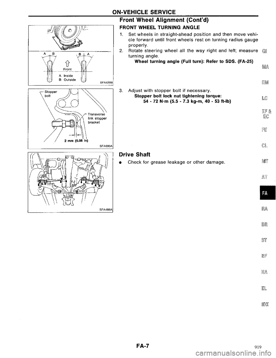 NISSAN MAXIMA 1994 A32 / 4.G Front Suspension Workshop Manual 919 