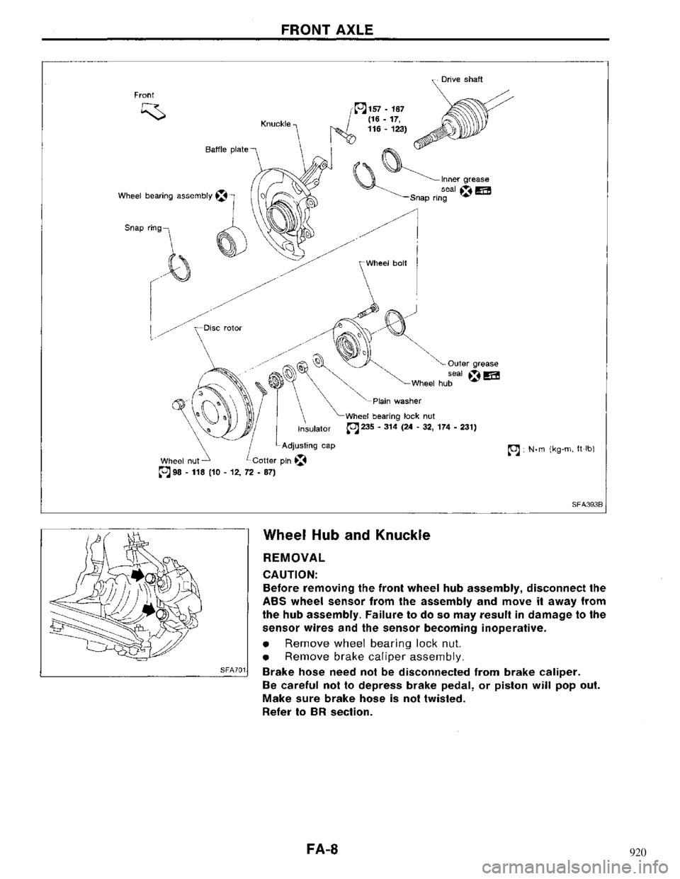 NISSAN MAXIMA 1994 A32 / 4.G Front Suspension Workshop Manual 920 