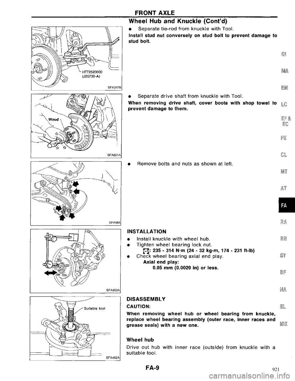 NISSAN MAXIMA 1994 A32 / 4.G Front Suspension Workshop Manual 921 